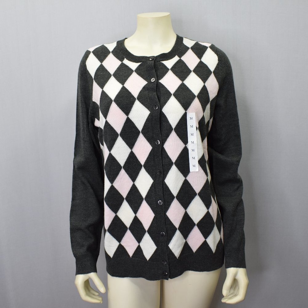 Croft & Barrow‎ Womens Argyle Cardigan Sweater md  NWT